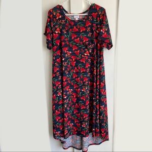 LuLaRoe Carly High Low Red and Blue Floral Dress